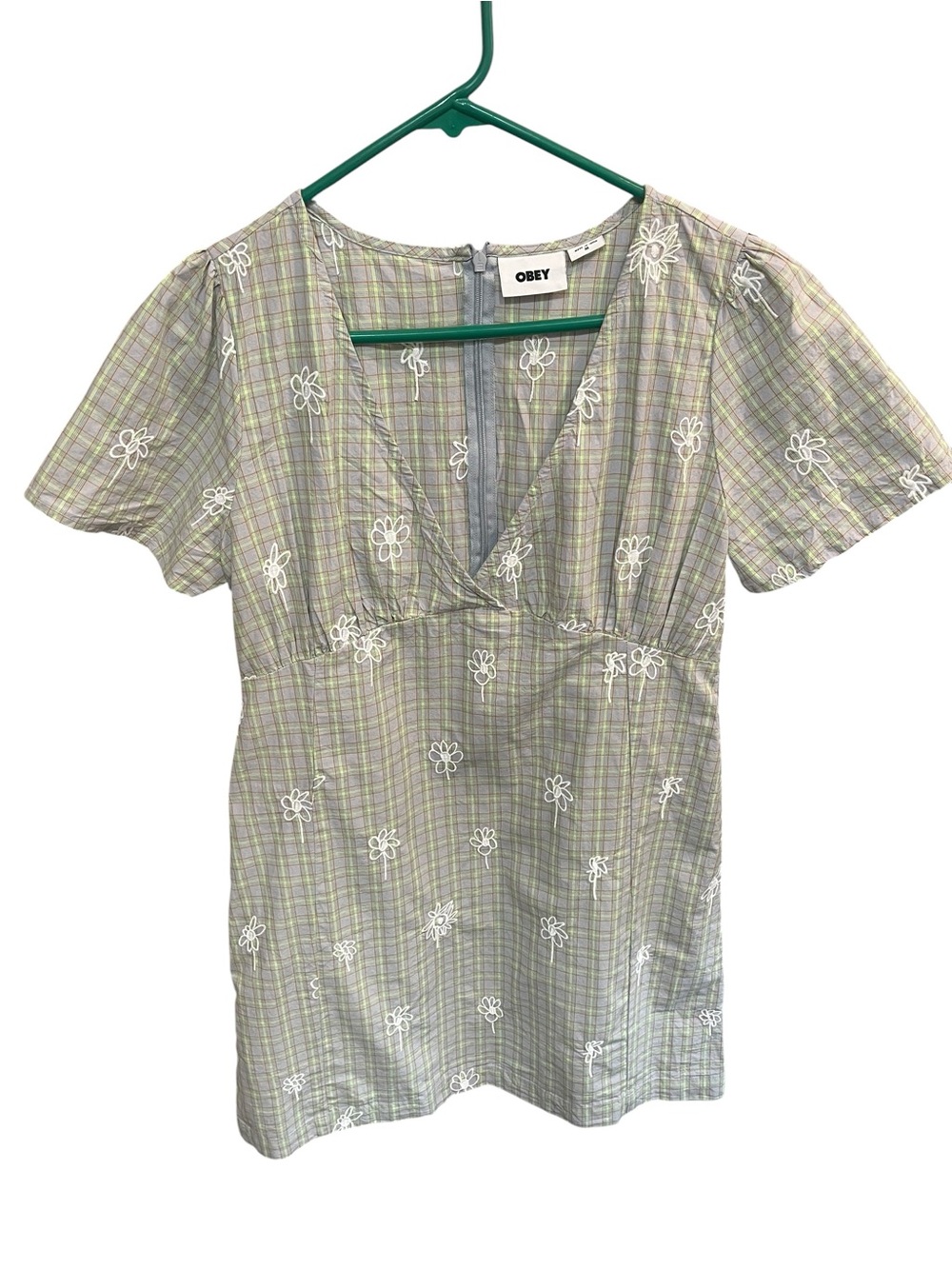 Obey Woman’s Plaid V-Neck Mini Dress - Size Medium